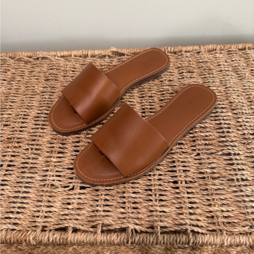 Madewell Boardwalk Leather Slide Sandals in English Saddle Size 7 Medium